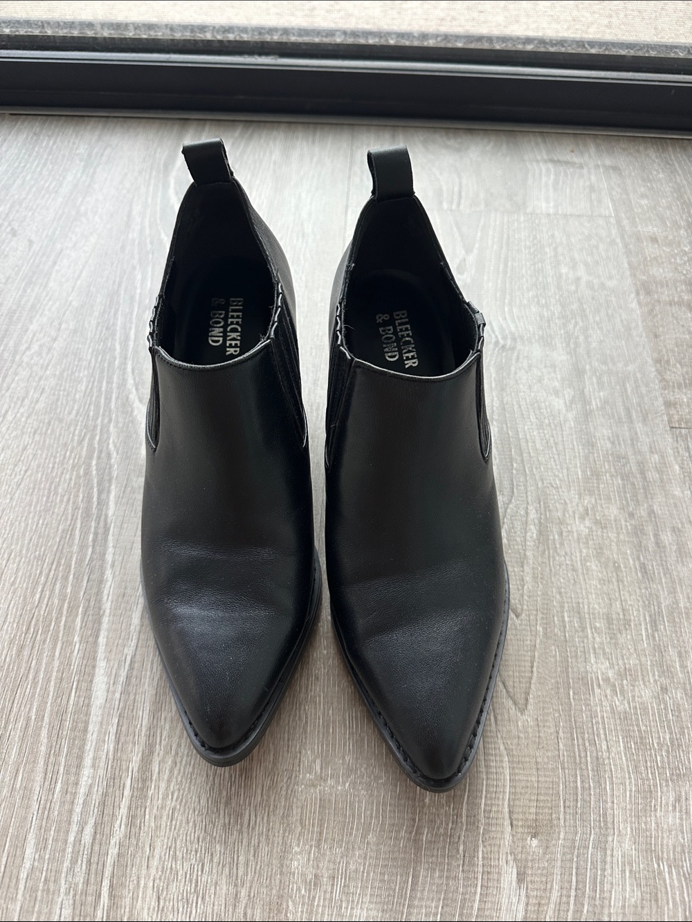 Black Pointed Leather Ankle Booties